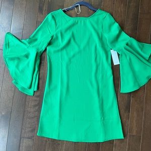 Kelly Green Ruffle-Sleeved Shift Dress